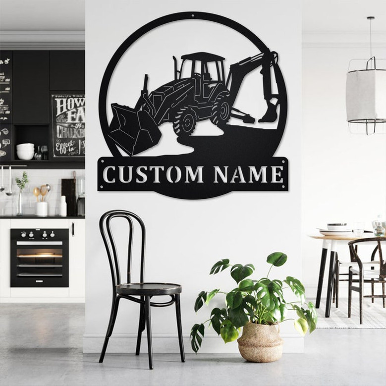 Custom Backhoe Metal Wall Art, Personalized Backhoe Name Sign Decoration For Room, Backhoe Metal Home Decor, Custom Backhoe, Backhoe Lover
