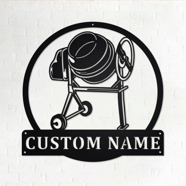 Custom Cement Mixer Portable Metal Wall Art, Personalized Cement Mixer Portable Name Sign Decoration For Room, Cement Mixer Metal Home Decor