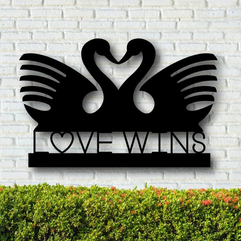 Personalized Swan Metal Sign,Love Wins,Metal Wall art,Metal Home Decor