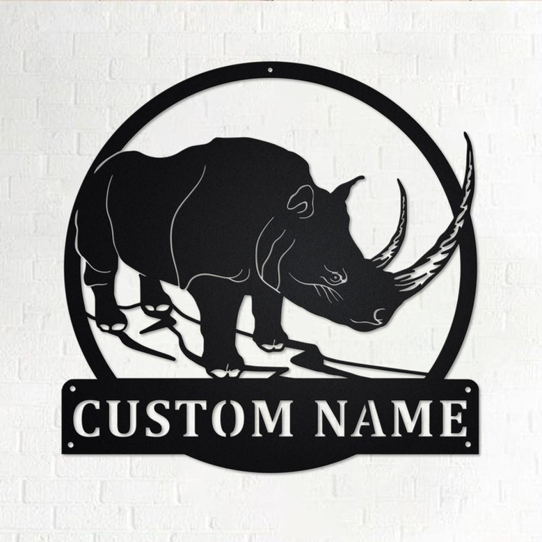 Custom Big Horn Rhino Metal Wall Art, Personalized Rhino Name Sign Decoration For Room, Rhino Metal Home Decor, Custom Rhino, Rhino Animals