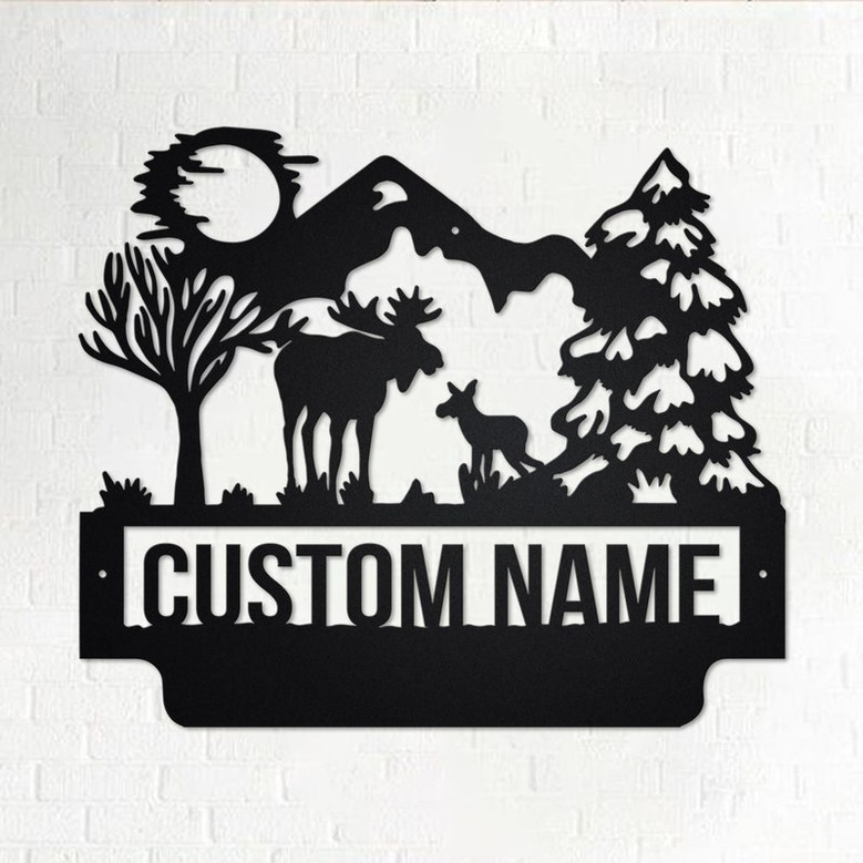 Custom Moose Family Metal Wall Art, Personalized Moose Family Name Sign Decoration For Room, Moose Family Metal Home Decor, Custom Moose