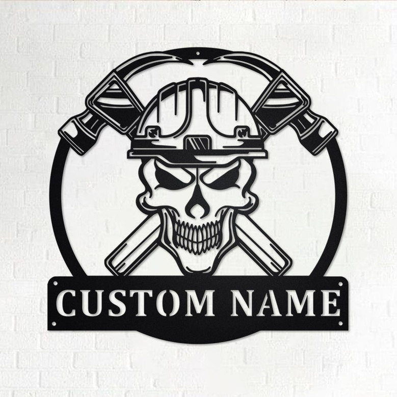 Custom Skull Hammer Toolbox Metal Wall Art, Personalized Handyman Name Sign Decoration For Room, Hammer Toolbox Metal Home Decor, Handyman