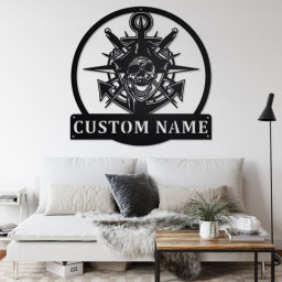 Custom Pirate Skull Metal Wall Art, Personalized Pirate Name Sign Decoration For Room, Pirate Home Decor, Custom Pirate, Pirate Skull