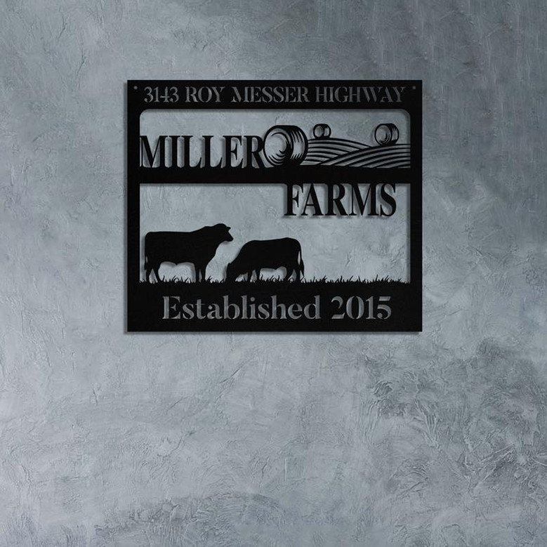 Personalized Metal Farm Sign Barn Cow Cattle Monogram Custom Outdoor Farmhouse Front Gate Wall Decor Art Gift