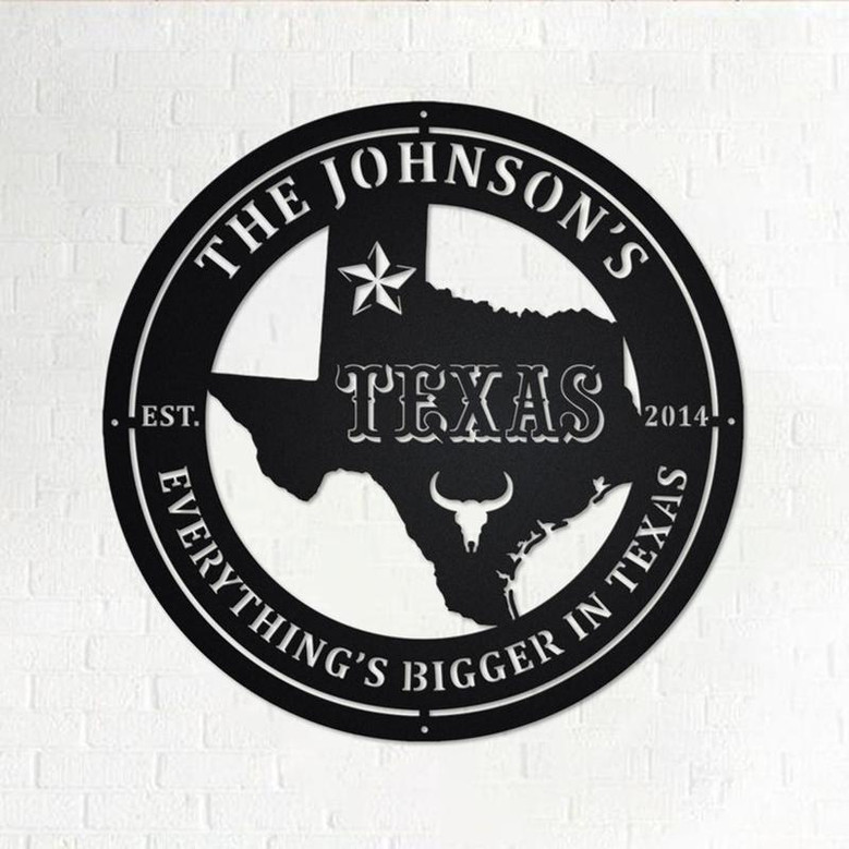 Custom Texas Family Name With Established Date Metal Wall Art,Personalized Texas Family Name Sign Decoration For Room,Family Name Home Decor