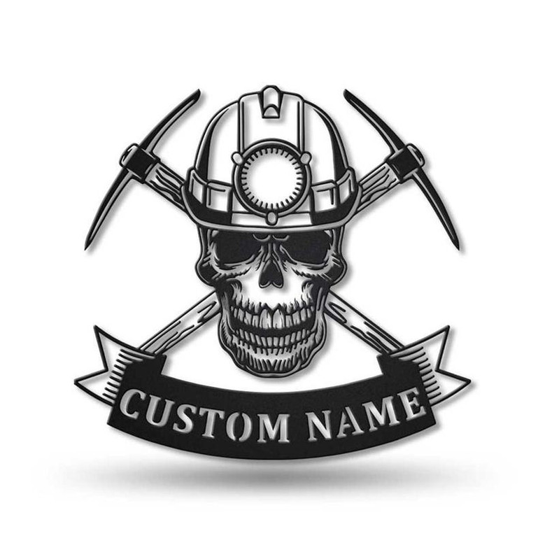 Personalized Skull Mining Metal Sign Art | Custom Skull Mining Monogram Metal Sign | Skull Mining Gifts | Job Gift | Birthdy Gift