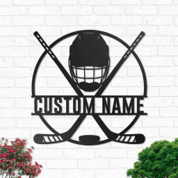 Custom Hockey Stick Metal Wall Art, Personalized Hockey Player Name Sign Decoration In Living Room, Ice Hockey Home Decor
