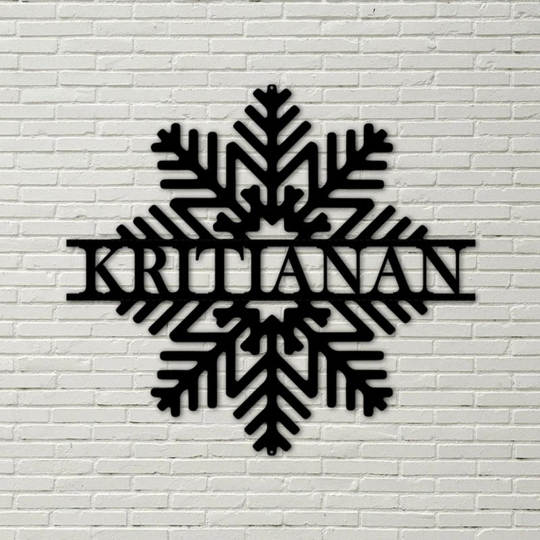 Holiday Wreath Family Name Sign- Metal Holiday Door Hanger- Last Name Sign- Winter Front Door Sign- Housewarming- Snowflake Door Wreath