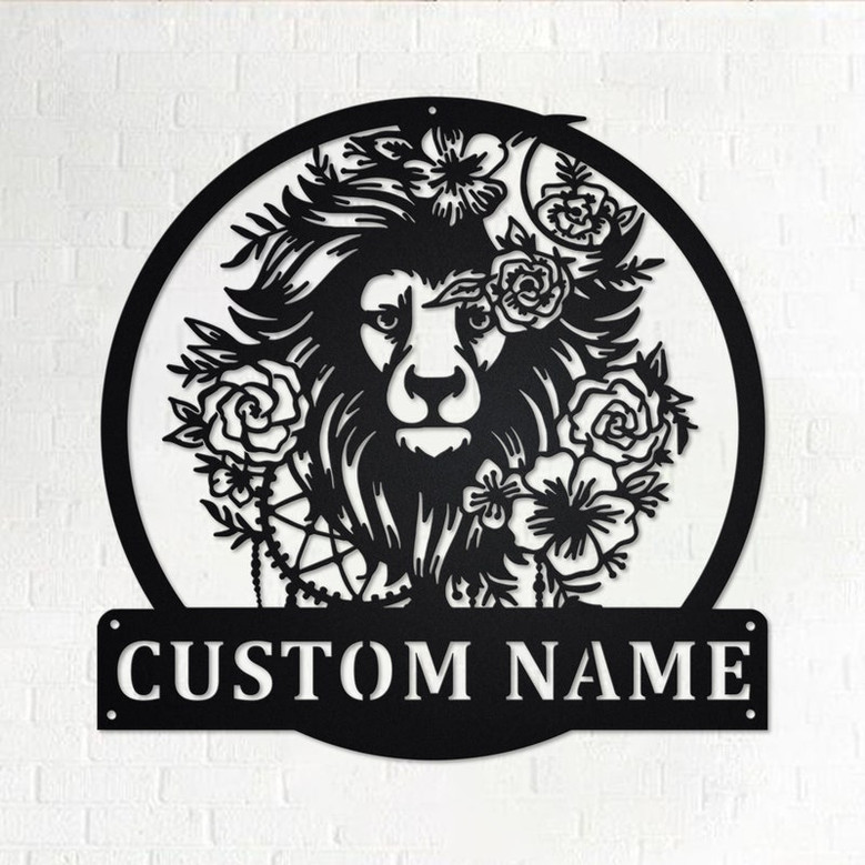 Custom Lion Floral Metal Wall Art, Personalized Lion Name Sign Decoration For Room, Lion Metal Home Decor, Custom Lion, Lion Floral Decor