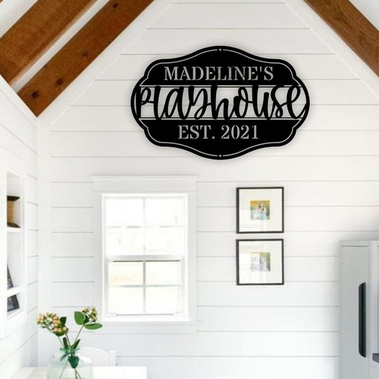 Personalized Playhouse Sign, Custom Name Metal Sign, Treehouse Sign, Clubhouse Sign, Outdoor Signs, EST sign, Kid Decor, Playroom Decor