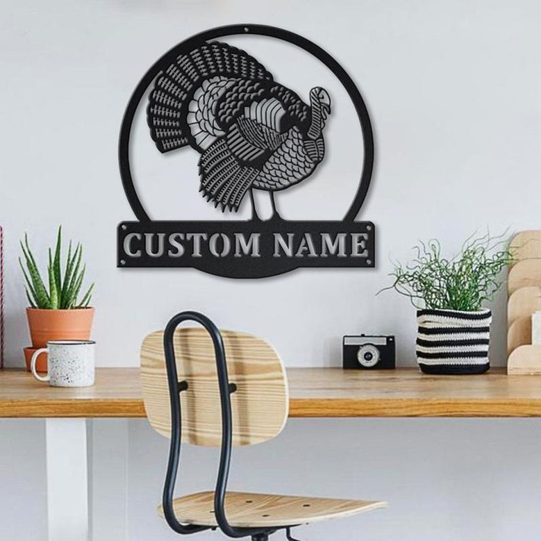 Personalized Turkey Bird Monogram Metal Sign Art , Custom Turkey Bird Metal Sign, Animal Lover Sign Decoration For Living Room
