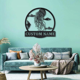 Personalized Jellyfish MonogramMetal Sign Art | Custom Jellyfish Monogram Metal Sign | Jellyfish Gifts | Decor Decoration
