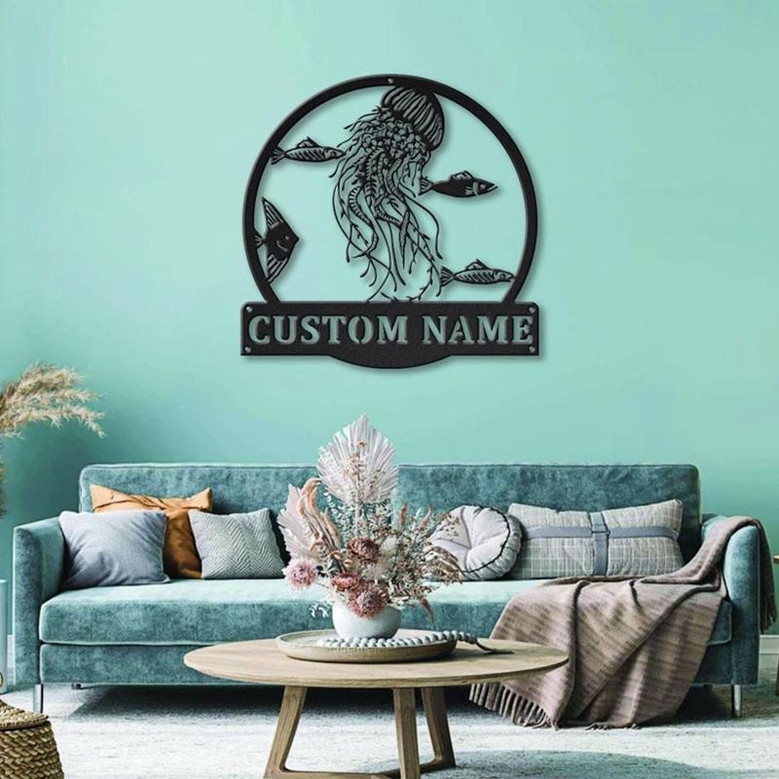 Personalized Jellyfish MonogramMetal Sign Art | Custom Jellyfish Monogram Metal Sign | Jellyfish Gifts | Decor Decoration