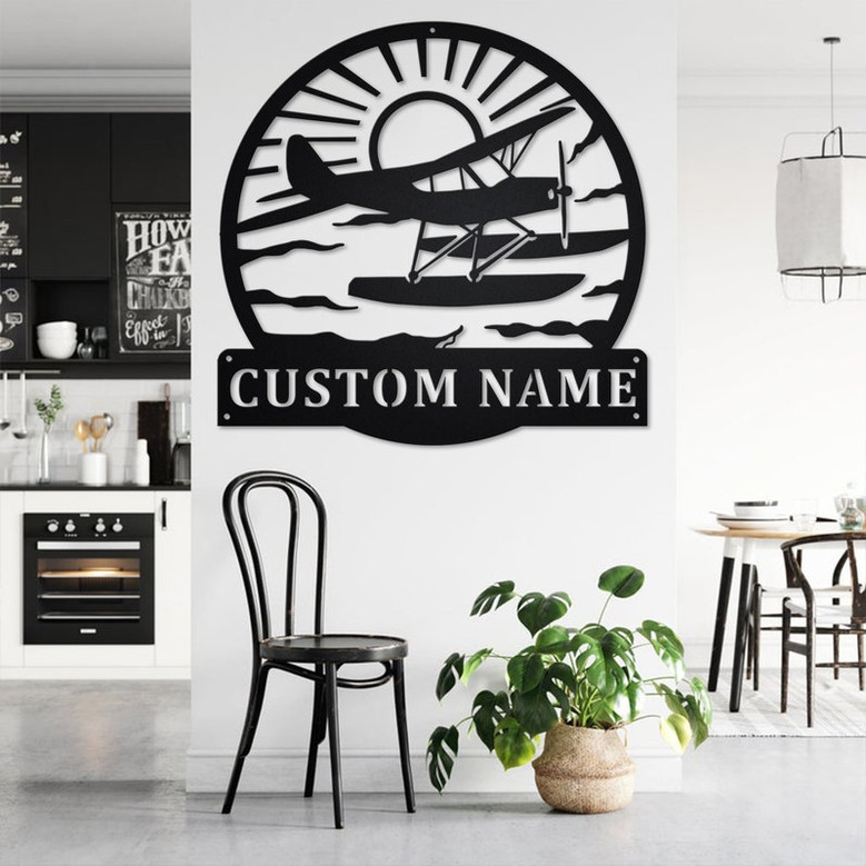 Custom Plane With Floats Metal Wall Art, Personalized Plane Name Sign Decoration For Room, Plane Metal Home Decor, Custom Plane, Plane Lover
