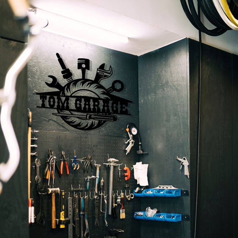 Custom Metal Garage Sign, Personalized Metal Tools Sign, Christmas Gift, Unique Garage Name