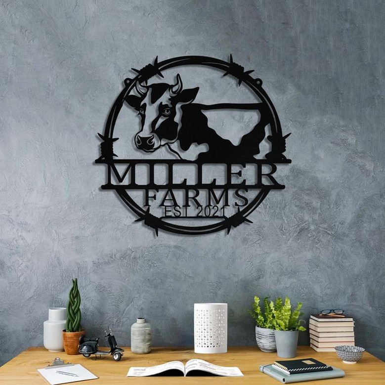 Personalized Metal Farm Sign Dairy Cow Cattle Monogram Custom Outdoor Farmhouse Front Gate Entry Road Wall Decor Art Gift