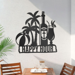 Beach Party Personalized Poolside Wall Art With Palm Trees, Beach Ball, Anchor Bottle & Cocktail