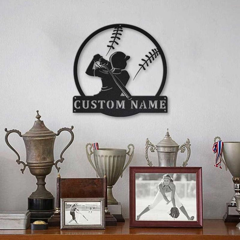 Personalized Softball Monogram Metal Sign Art , Custom Softball Metal Sign, Softball Lover Sign Decoration For Living Room