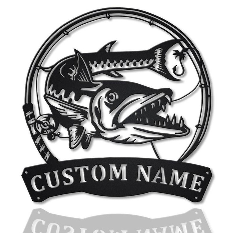 Personalized Barracudas Fishing Fish Pole Metal Sign Art | Custom Barracudas Fishing Metal Sign | Fishing Lover Home Decor | Fishing Gift