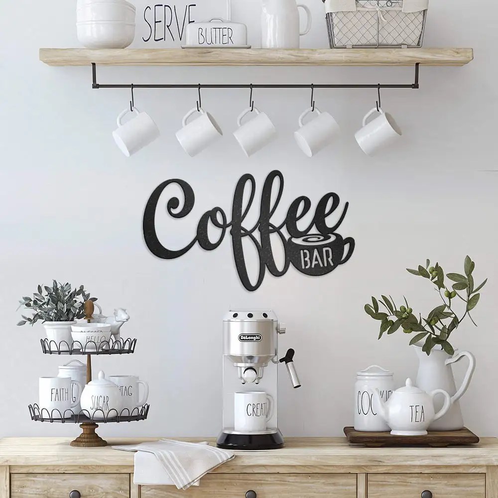 Coffee Bar Sign, Metal Wall Decor For Coffee Station