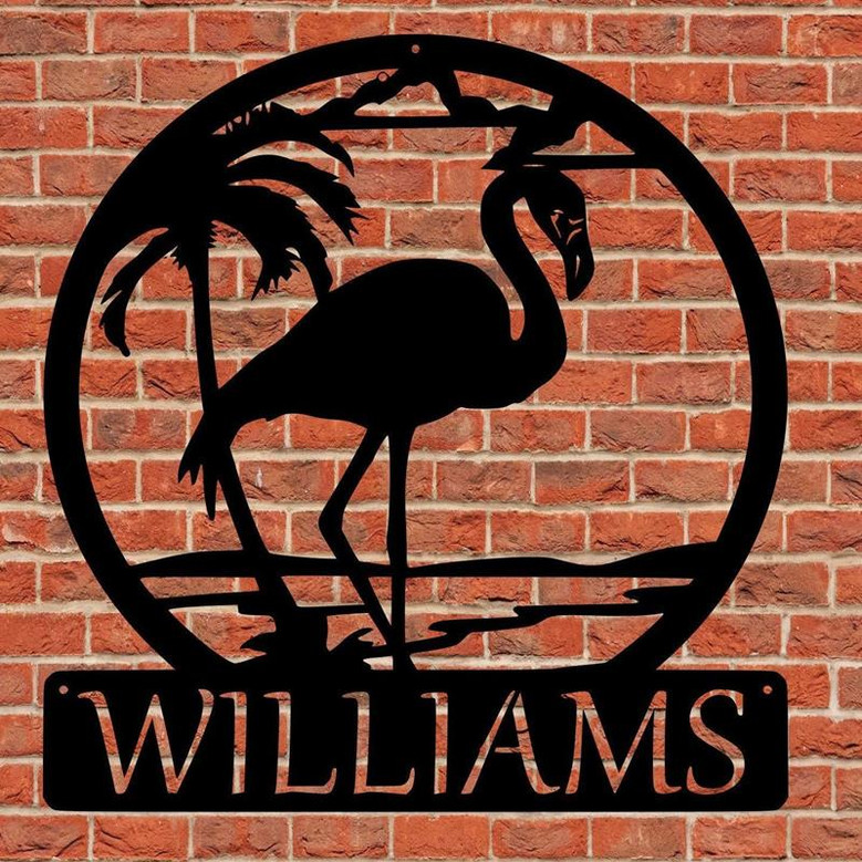 Personalized Flamingo Monogram Metal Sign, Custom Flamingo Metal Art Wall Decor