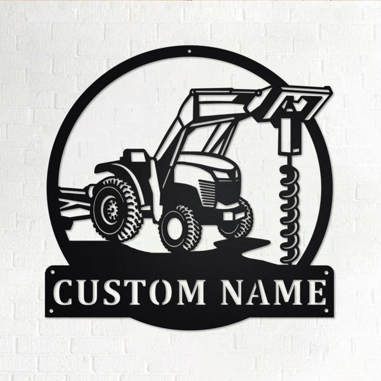 Custom Tractor Hole Digger Metal Wall Art, Personalized Tractor Hole Digger Name Sign Decoration For Room,Truck Hole Digger Metal Home Decor