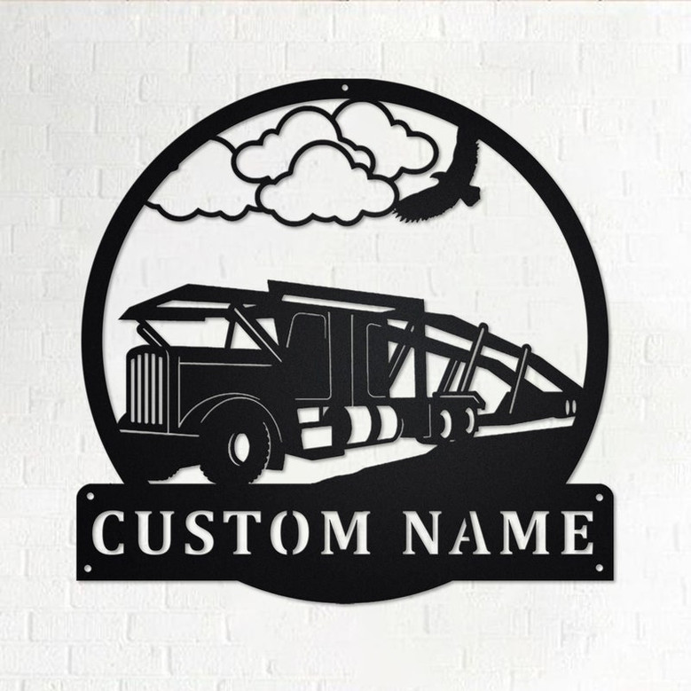 Custom Car Hauler Truck Metal Wall Art, Personalized Truck Driver Name Sign Decoration For Room, Car Hauler Truck Home Decor, Custom Truck