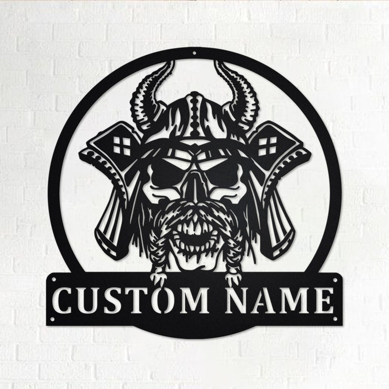 Custom Viking Skull Metal Wall Art, Personalized Viking Name Sign Decoration For Room, Viking Metal Home Decor, Custom Viking Skull