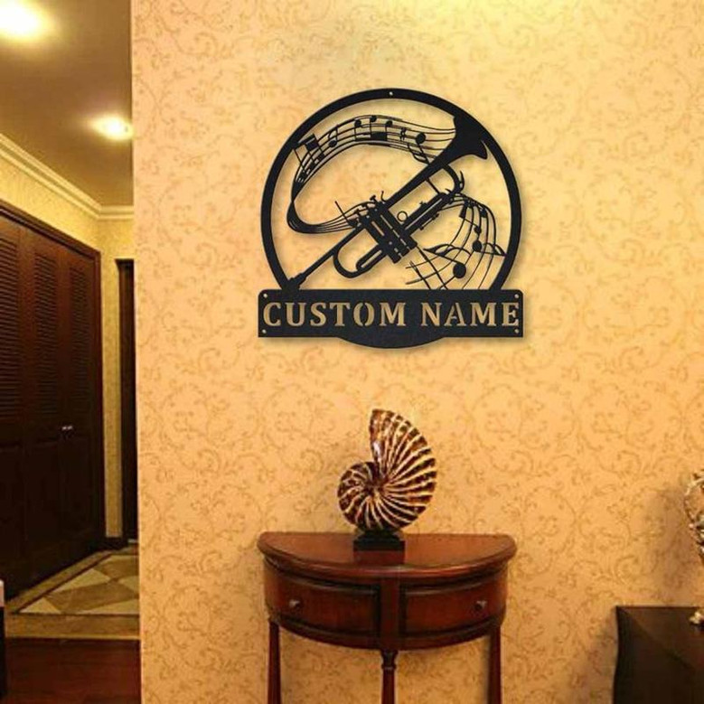 Personalized Trumpet Monogram Metal Sign Art | Custom Trumpet Monogram Metal Sign | Trumpet Gifts for Men | Trumpet Male Gift | Music Gift