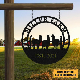 Personalized Metal Farm Sign Alpaca Monogram Custom Outdoor Farmhouse Ranch Barn Front Gate Wall Decor Art Gift