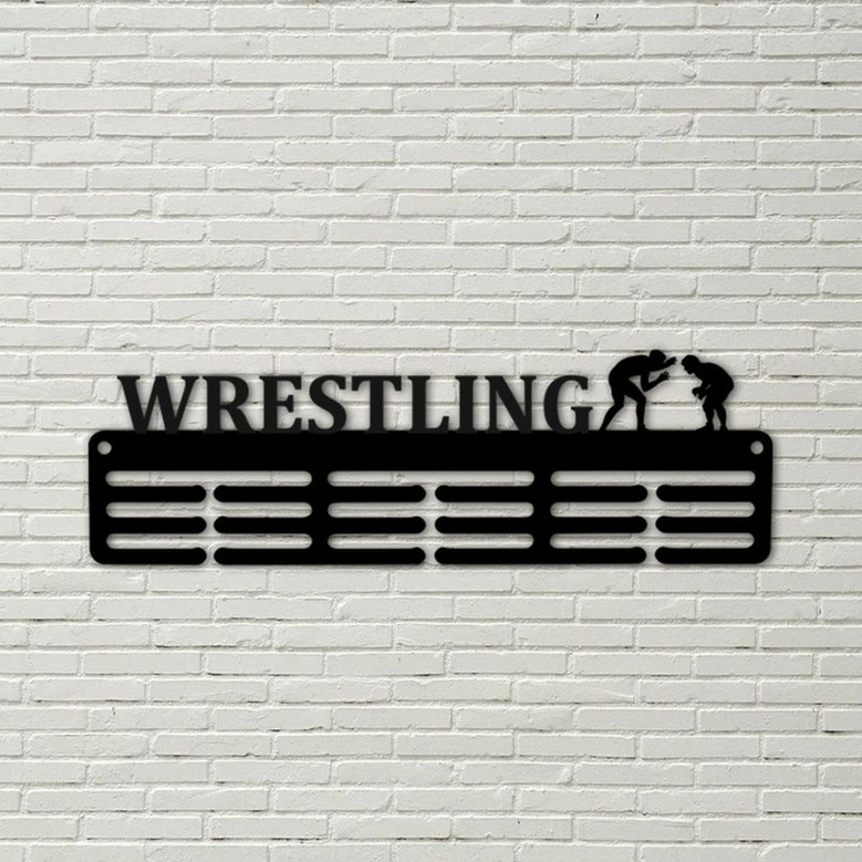 Customized Wrestling Sport Medal Hanger metal sign - 12 Rungs for medals & Ribbons, Show Team Spirit, metal sign, art, wall decor