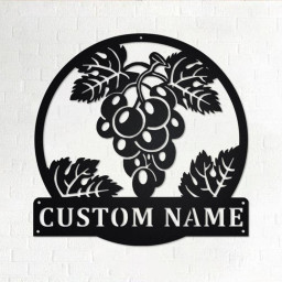 Custom Grape Metal Wall Art, Personalized Grape Fram Name Sign Decoration For Room, Grape Lover Gift