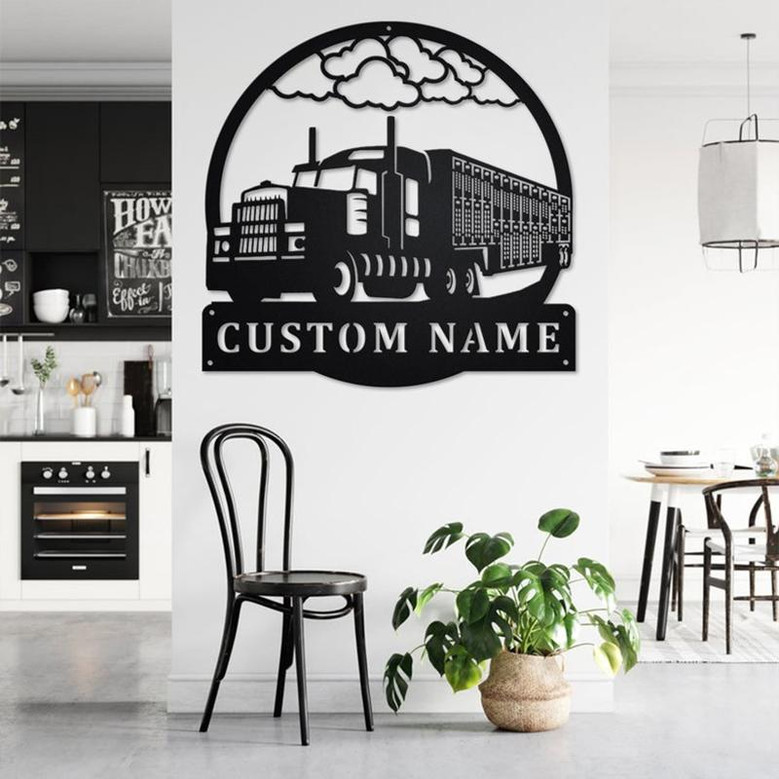 Custom Live Stock Semi Truck Metal Wall Art, Personalized Truck Driver Name Sign Decoration For Room, Live Stock Semi Truck Home Decor