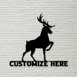 Prancing Deer Sign, Customizable Metal Home Decor, cabin sign, gift for hunter, metal wall art, farmhouse decor, custom metal sign