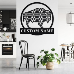 Custom Aztec Buffalo Metal Wall Art, Personalized Aztec Buffalo Name Sign Decoration For Room, Aztec Buffalo Home Decor,Custom Aztec Buffalo