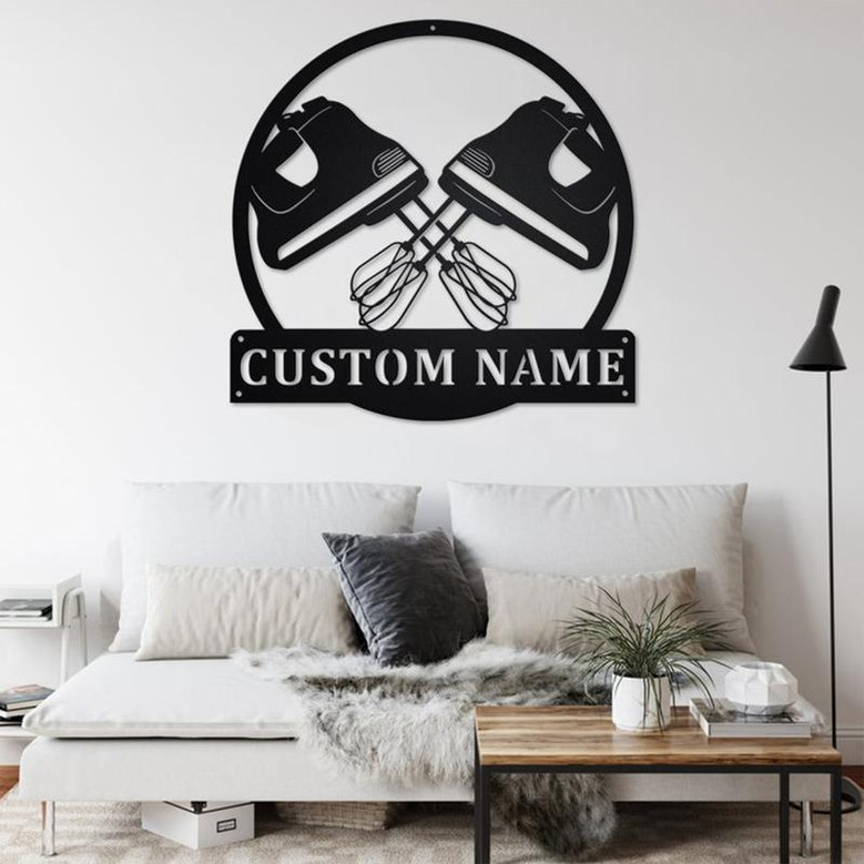 Custom Hand Mixer Baking Metal Wall Art, Personalized Baking Shop Name Sign Decoration For Room, Baking Home Decor, Custom Baking Shop