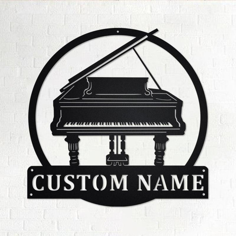 Custom Grand Piano Metal Wall Art, Personalized Grand Piano Name Sign Decoration For Room