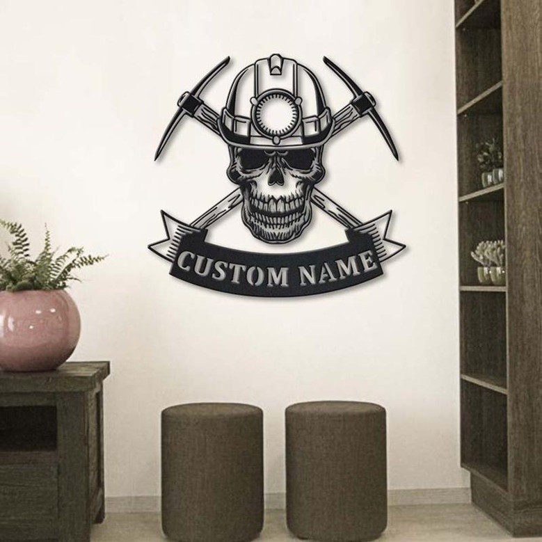 Personalized Skull Mining Metal Sign Art | Custom Skull Mining Monogram Metal Sign | Skull Mining Gifts | Job Gift | Birthdy Gift