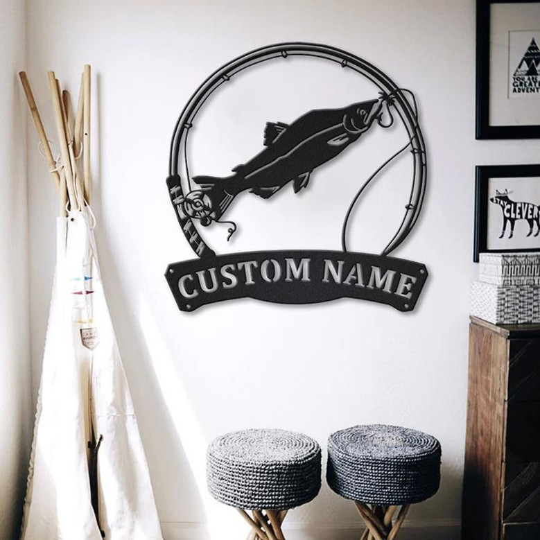 Personalized Humpies Salmon Fishing Fish Pole Metal Sign Art | Custom Salmon Fishing Metal Sign | Fishing Gift | Decor Decoration