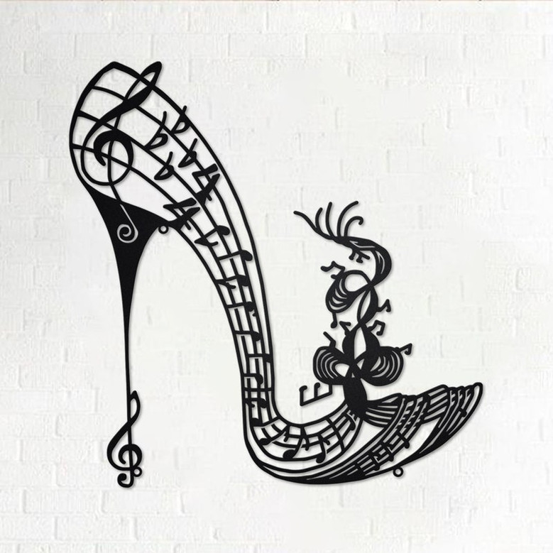 Music High Heel Shoe Metal Wall Art, Music High Heel Shoe Decoration For Room, Music High Heel Shoe Home Decor, Music Classroom Metal Sign