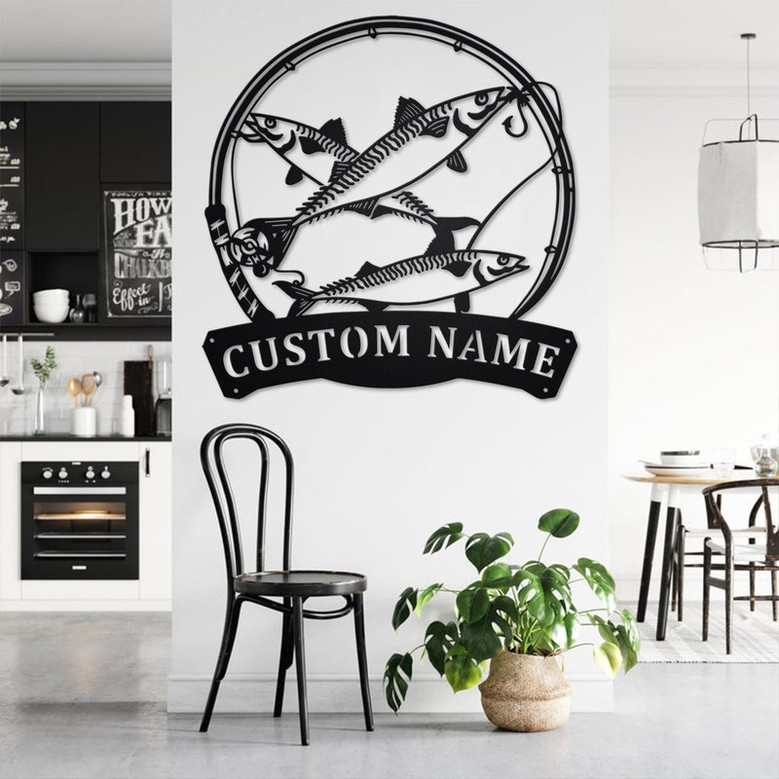 Custom Mackerel Fishing Metal Wall Art, Personalized Mackerel Fish Name Sign Decoration For Room, Mackerel Fish Metal Home Decor,Custom Fish