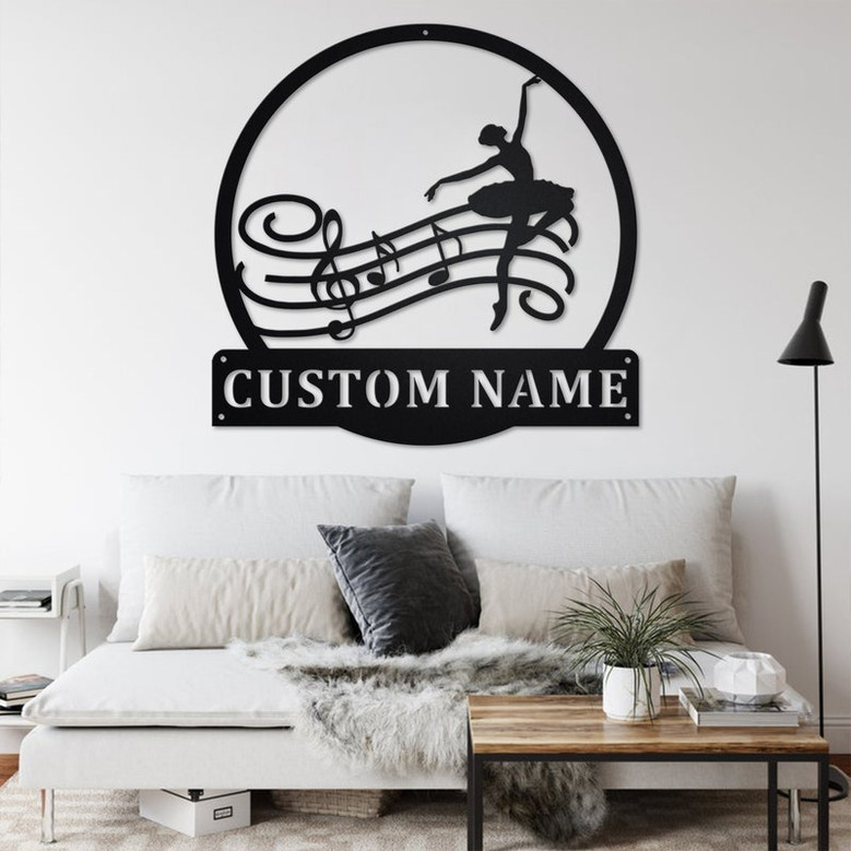 Custom Music Notes Ballet Metal Wall Art, Personalized Ballet Dancer Name Sign Decoration For Room, Ballet Dance Metal Home Decor, Ballet