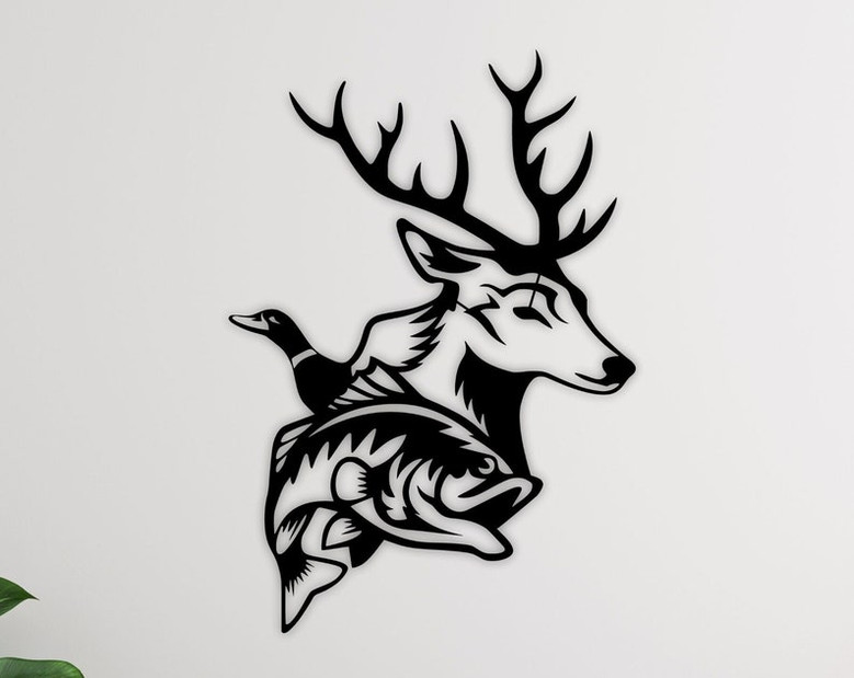 Deer Name Sign-Fish Name Sign-Metal Deer and Fish Sign-Deer Sign-Fish Sign-Metal Wall Sign-Father's Day Gift-Gift For Dad