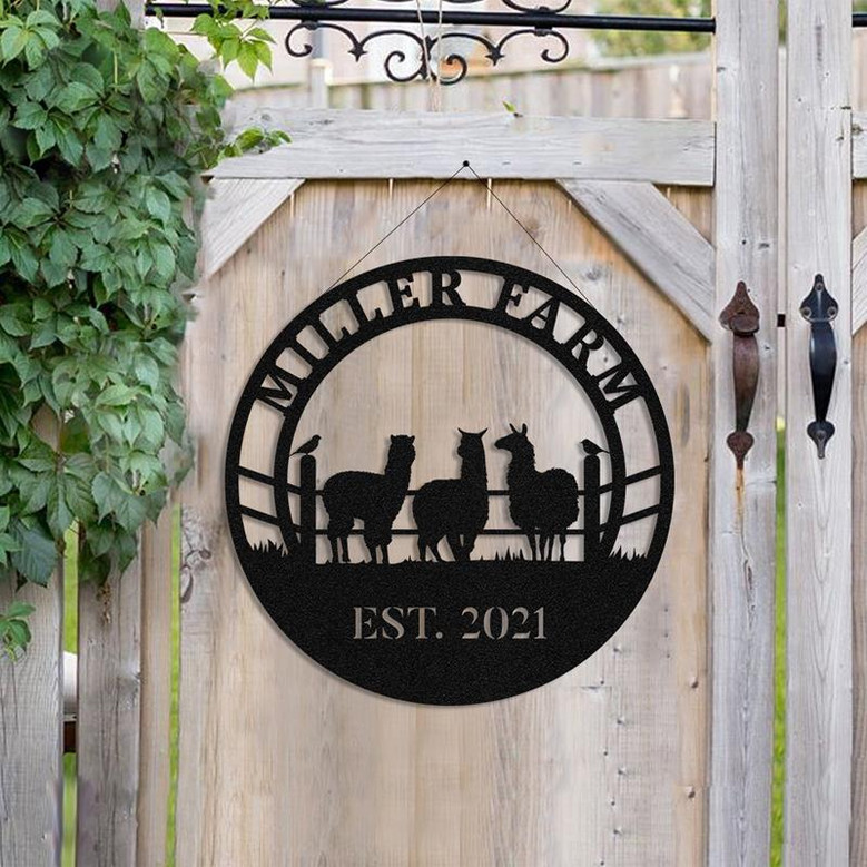 Personalized Metal Farm Sign Alpaca Monogram Custom Outdoor Farmhouse Ranch Barn Front Gate Wall Decor Art Gift