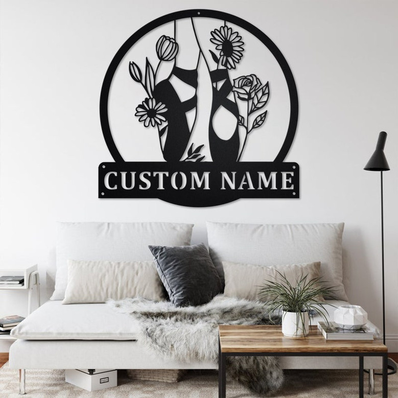 Custom Floral Ballet Shoes Metal Wall Art, Personalized Ballet Dancer Name Sign Decoration For Room, Ballet Metal Home Decor, Custom Ballet
