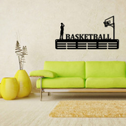 Customized Basketball Sport Medal Hanger Metal sign - 12 Rungs for medals & Ribbons, Show Team Spirit, metal sign, wall decor, basketball