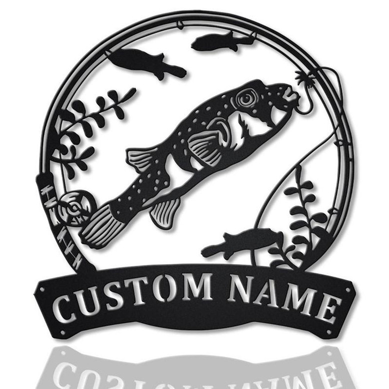 Personalized Puffer Fishing Fish Pole Metal Sign Art | Custom Puffer Fishing Fishing Metal Sign | Puffer Fishing Gift