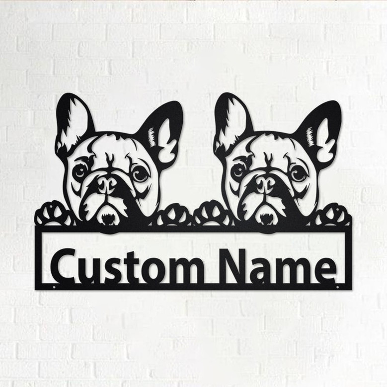 Custom Two French Bulldog Metal Wall Art, Personalized Two French Bulldog Name Sign Decoration For Room, French Bulldog Metal Home Decor