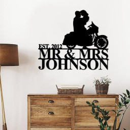 Personalized Biker Couple Metal Sign, Custom Motorcycle Rider Wall Art For Decor, Anniversary Gift, Wedding Gift For Newlywed