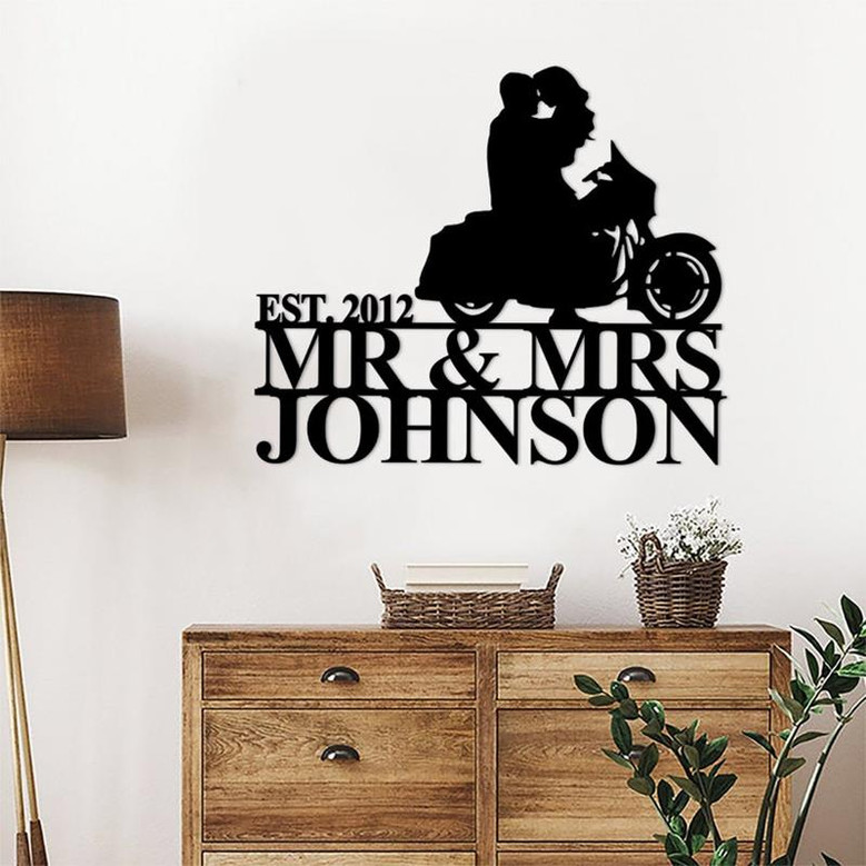 Personalized Biker Couple Metal Sign, Custom Motorcycle Rider Wall Art For Decor, Anniversary Gift, Wedding Gift For Newlywed